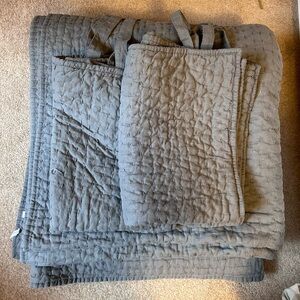 Pottery Barn Pickstitch Queen Quilt and Shams in Discontinued Flagstone Gray